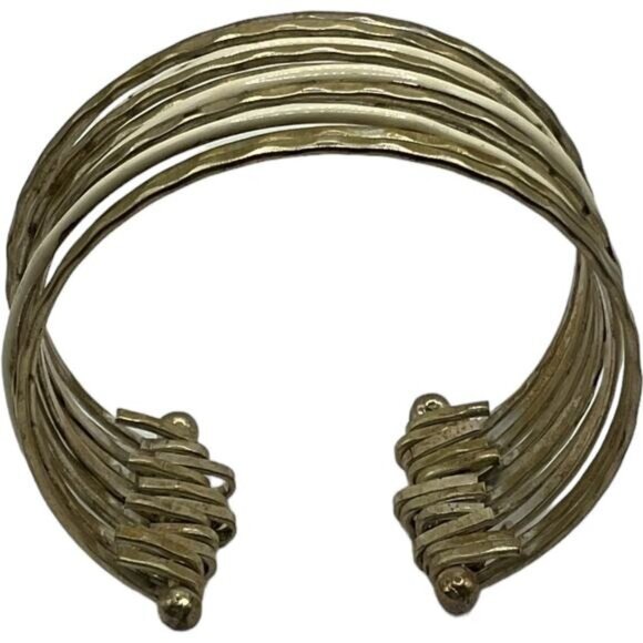 Hammered Gold-Tone Cuff Bracelet Adjustable Spiral Design - Picture 4 of 5